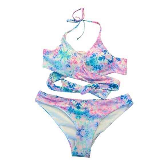 NEW Shekini Push Up Tie Dye Halter Bikini Women's L - Picture 3 of 5